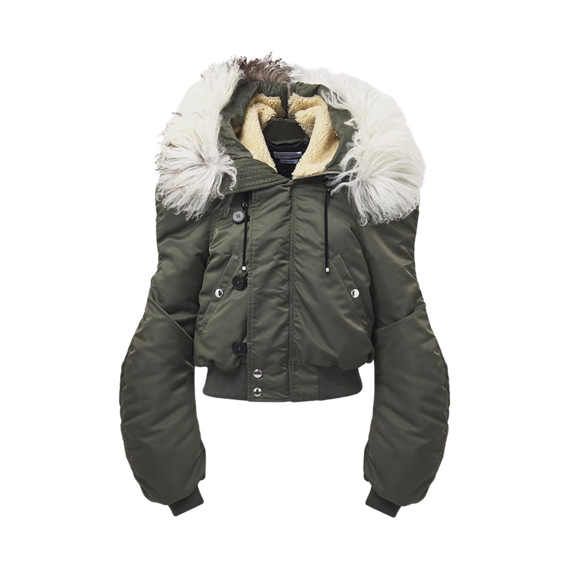 802279QZAND3048 (W) Alexander McQueen Shearling Collar Bomber Jacket Khaki