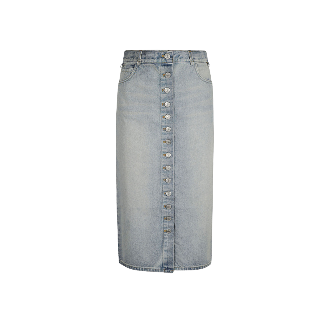 (W) 꾸레쥬 데님 미디 스커트 라이트 블루 워시((W) Courreges Denim Midi Skirt Light Blue Wash)