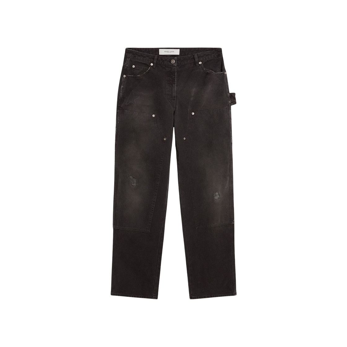GWP01942-P001921-90100 (W) Golden Goose Front Patches Distressed Cotton Jeans Black