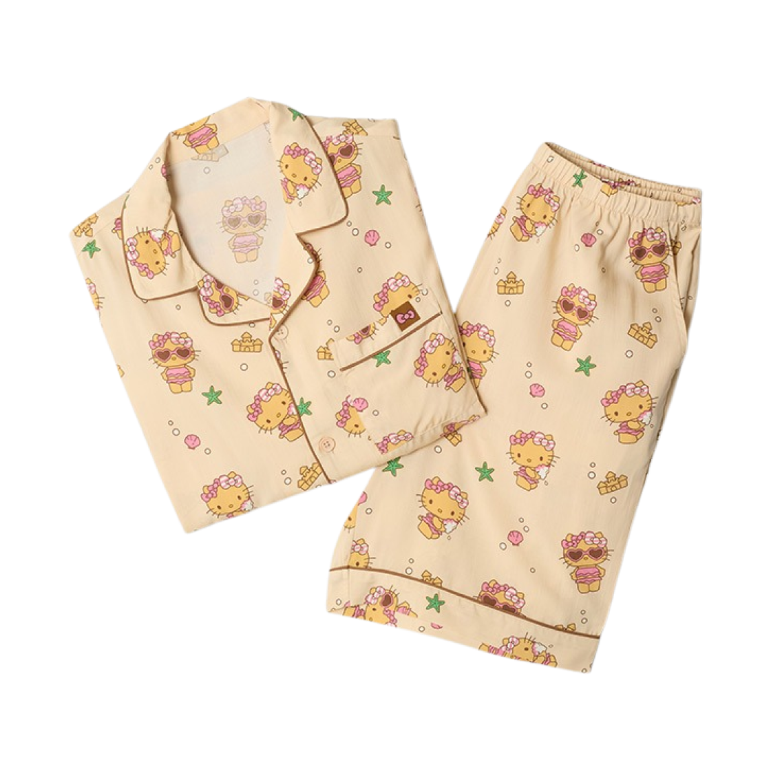 스파오 x 산리오 캐릭터즈 태닝 키티 파자마 세트 베이지(Spao x Sanrio Characters Tanning Kitty Pajama Set Beige)