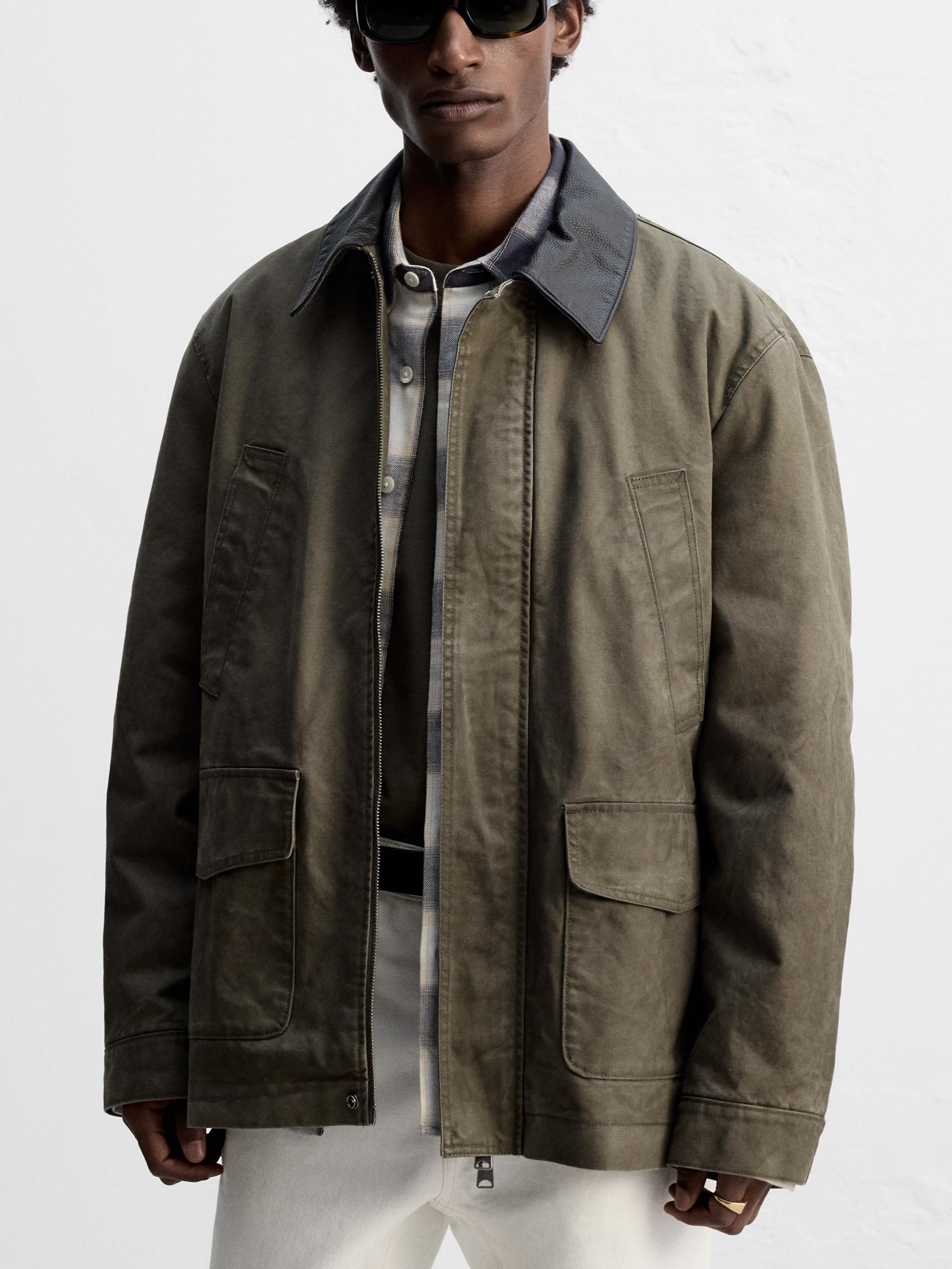 Zara Combined Washed Jacket Earth 착용 스타일