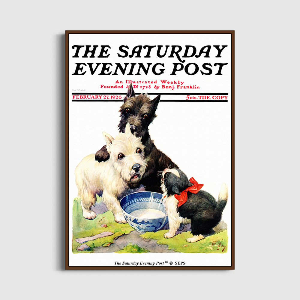 SFX3GD705A The Saturday Evening Post Framed Poster_Cat Guards Bowl of Milk_A2
