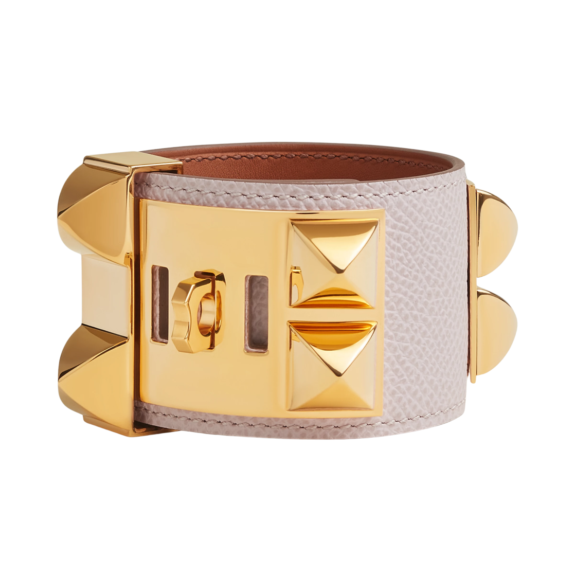 (W) 에르메스 꼴리에 드 샹 브레이슬릿 앱송 & 옐로우 골드 하드웨어 모브 빨((W) Hermes Collier De Chien Bracelet Epsom & Yellow Gold Mauve Pale) - 2