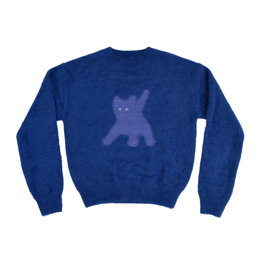 AE43FUKN002BLN AEAE Flashed Cats Angora Knit Blue Navy