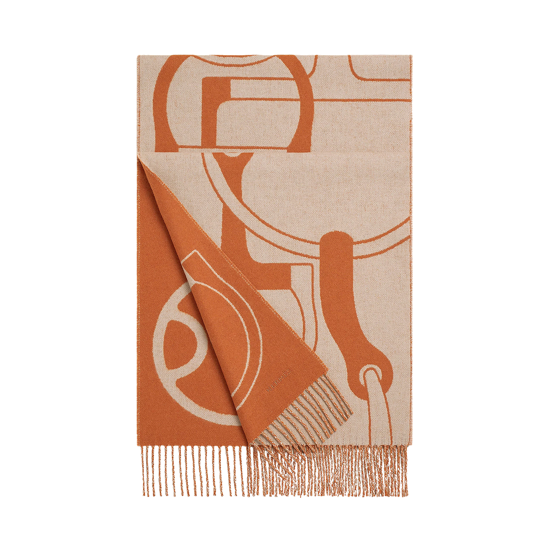H394837T02 Hermes Metal Equestre Muffler Cashmere & Abricot Cuit Grege