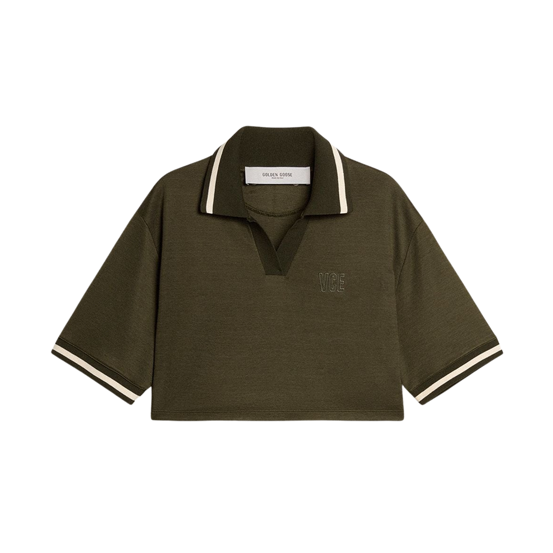 GWP02468-P002120-35547 (W) Golden Goose Embroidery Cropped Polo Military Green