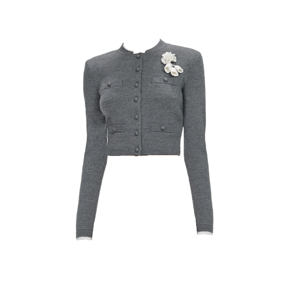KW5DKNCSF15GY Self Portrait Women Crochet Flower Cardigan Grey - 25FW