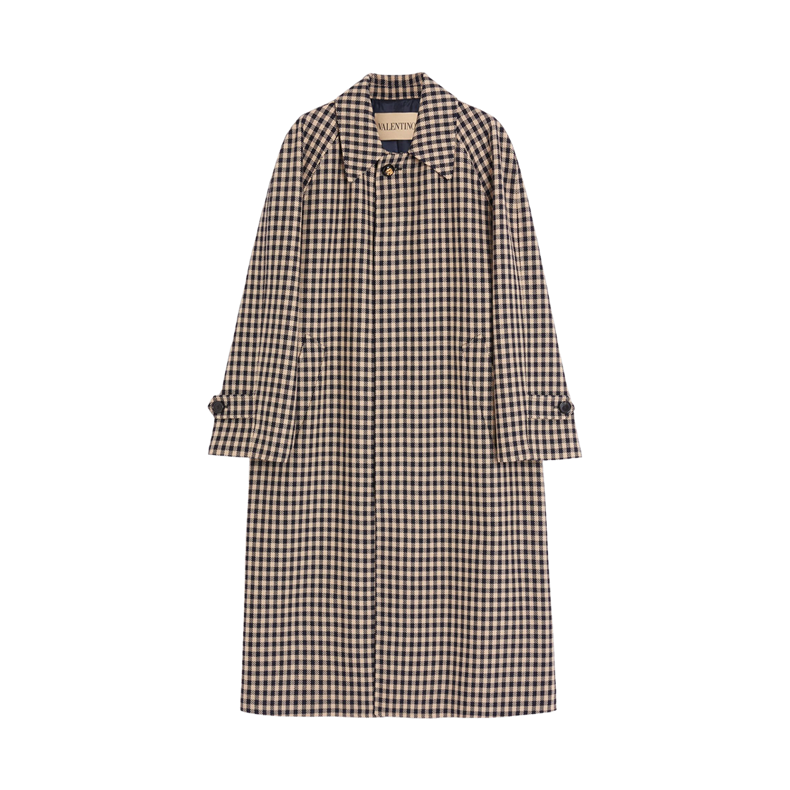 CAK00AW6DYD Valentino Single Breasted Cotton and Wool Coat with Vichy Pattern Navy Beige