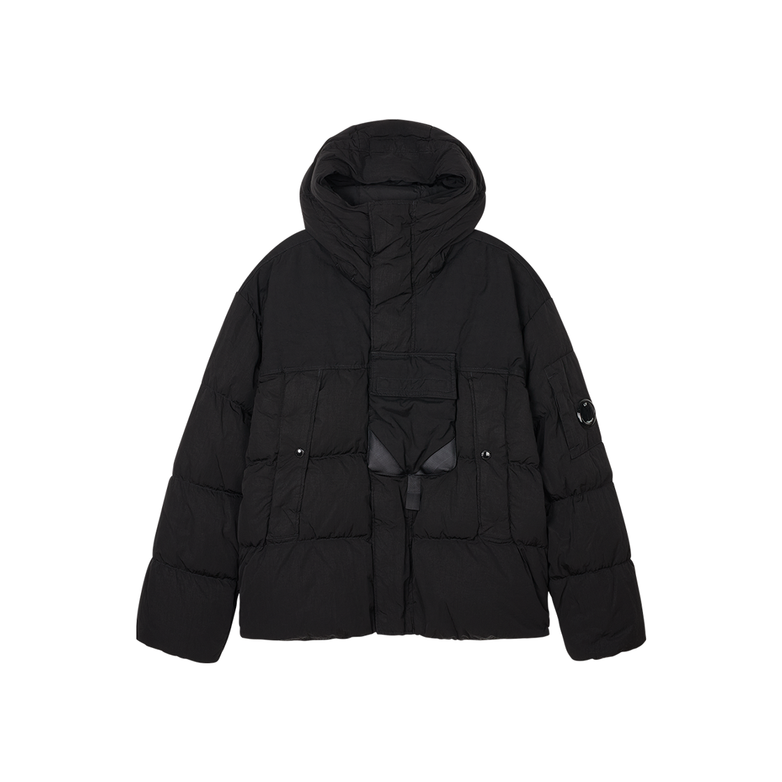 C.P. 컴퍼니 에코 크롬 R 믹스드 후디드 다운 자켓 블랙 - 25FW(C.P. Company Eco Chrome R Mixed Hooded Down Jacket Black - 25FW)