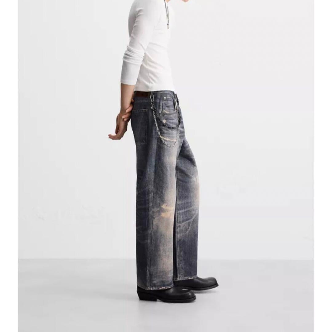 Zara Printed Washed Baggy Fit Jeans Blue 착용 스타일