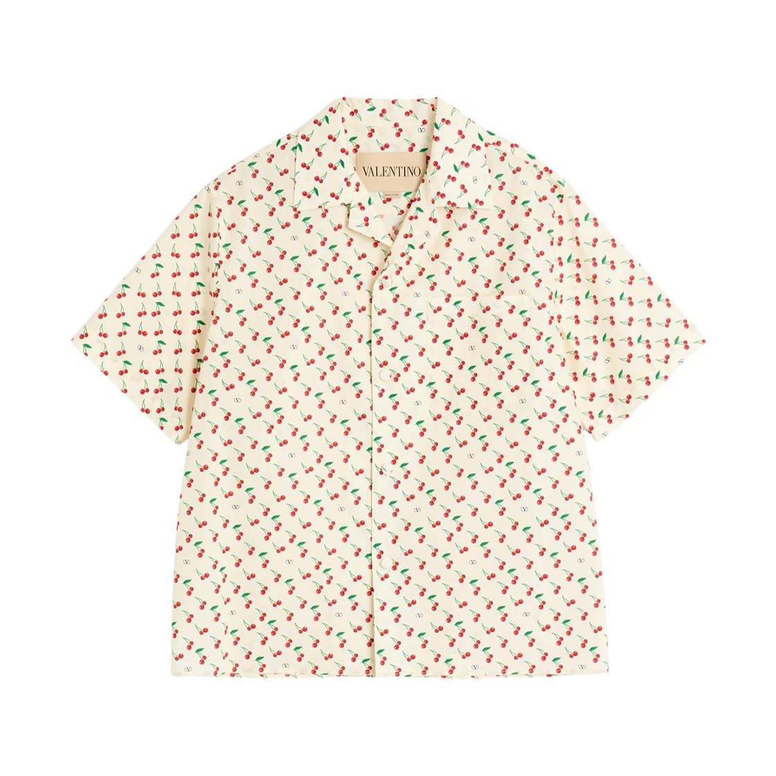 AA111B0BBMY Valentino Cotton Popeline Bowling Shirt with Cherryfic Print Butter