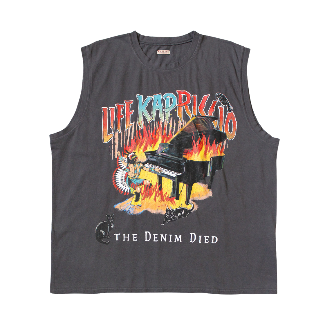 캐피탈 20 저지 슬리브리스 빅 티셔츠 버닝 피아노 Pt 잉크 블랙