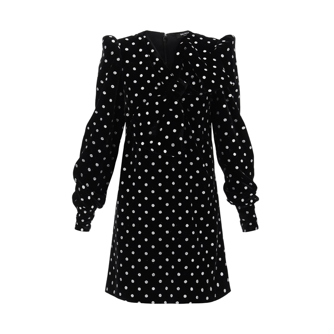 (W) 발망 글리터 보우 벨벳 드레스 블랙((W) Balmain Glitter and Bow Velvet Dress Black) - 1