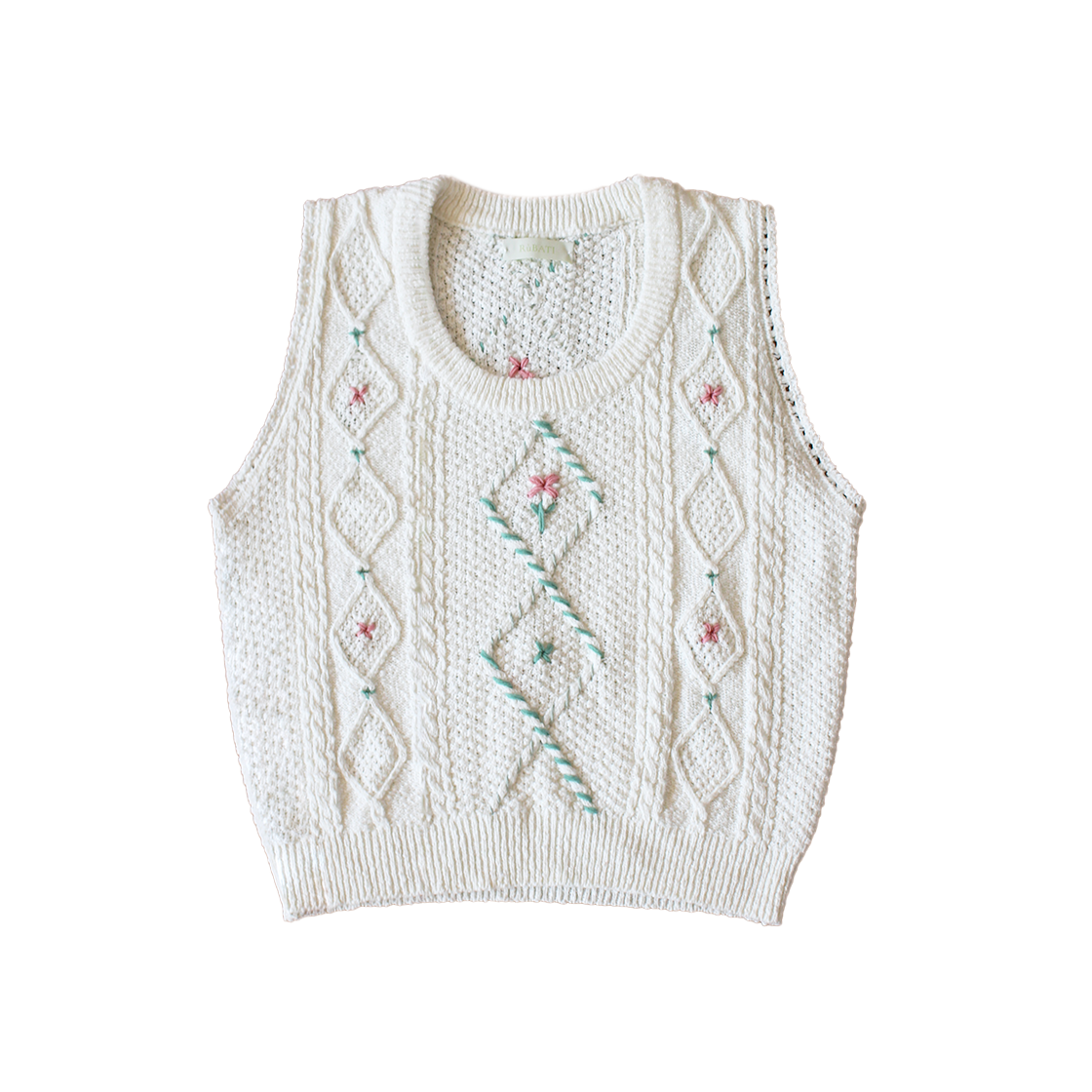루바티 손자수 빈티지 플라워 니트 베스트 아이보리(Rubati Vintage Flower Hand Stitched Knit Vest Ivory)