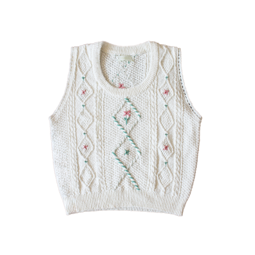25SSKNIT01 Rubati Vintage Flower Hand Stitched Knit Vest Ivory