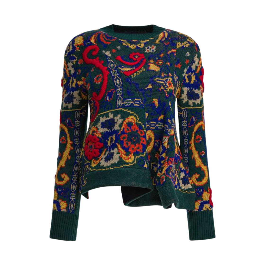 25-07984-551 (W) Sacai Floral Jacquard Knit Pullover Green