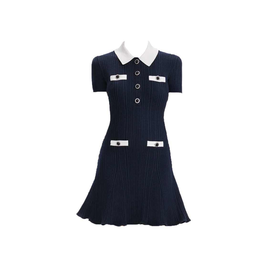 셀프 포트레이트 우먼 콘트라스트 카라 니트 미니 드레스 네이비 - 25FW(Self Portrait Women Contrast Collar Knit Mini Dress Navy - 25FW)