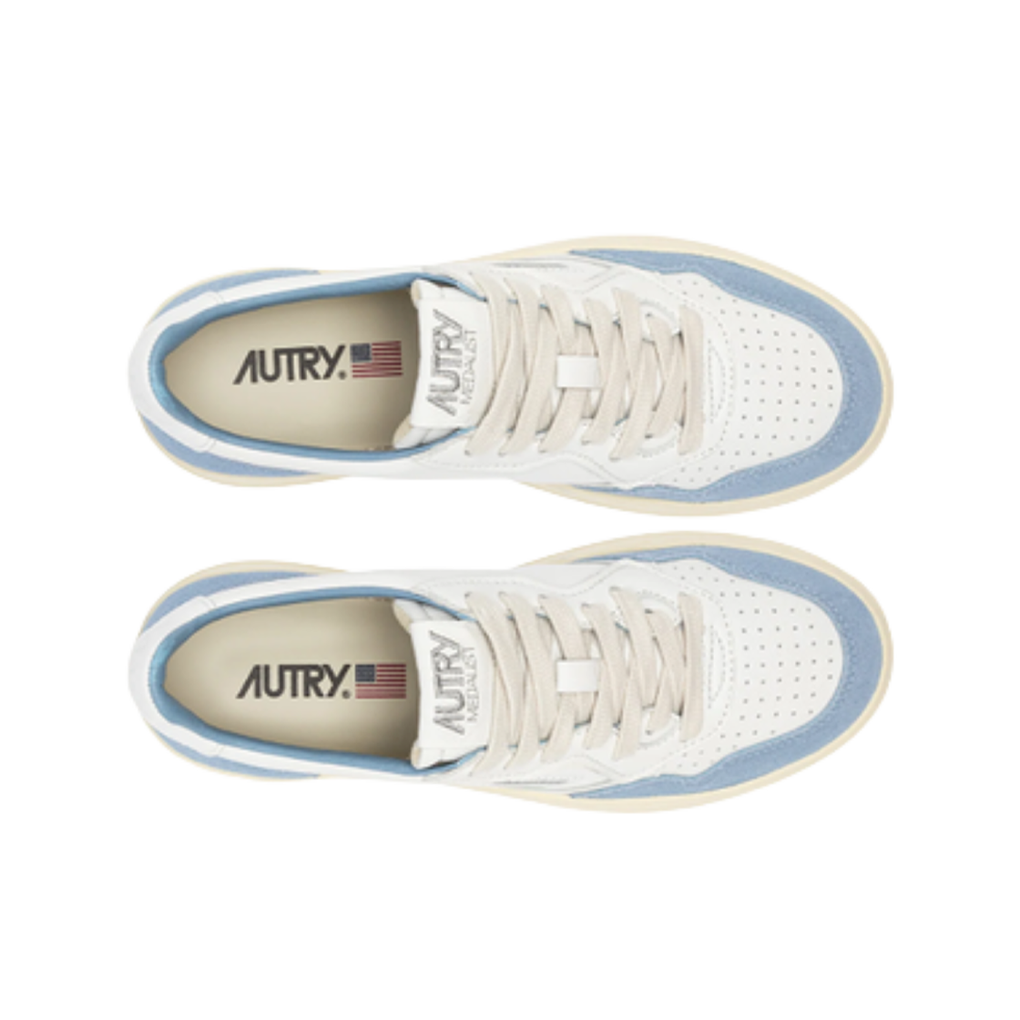 (W) 오트리 메달리스트 로우 레더 스웨이드 스니커즈 화이트 라이트 블루((W) Autry Medalist Low Leather Suede Sneakers White Light Blue) - 2