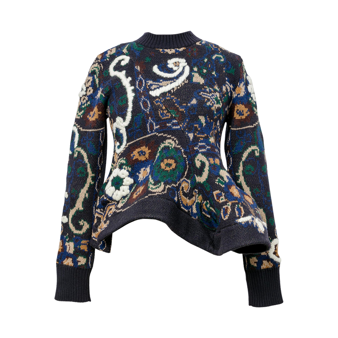 25-07984-201 (W) Sacai Floral Jacquard Knit Pullover Navy