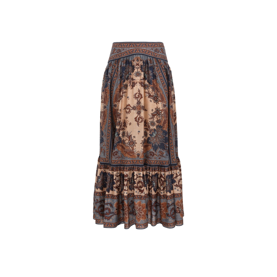 (W) 짐머만 어센션 티어드 미디 스커트 블루 크림 인디앤 플로럴((W) Zimmermann Ascension Tiered Midi Skirt Blue Cream Indienne Floral)