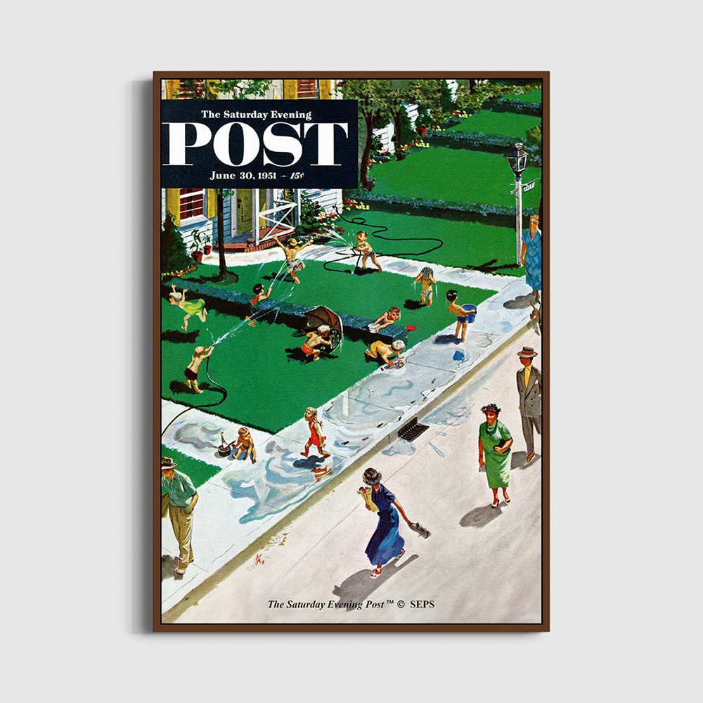 SFX3GD714A The Saturday Evening Post Framed Poster_Water Fight_A2