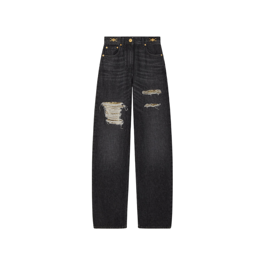 (W) 베르사체 메탈 메시 레귤러 핏 진 블랙((W) Versace Metal Mesh Regular Fit Jeans Black)