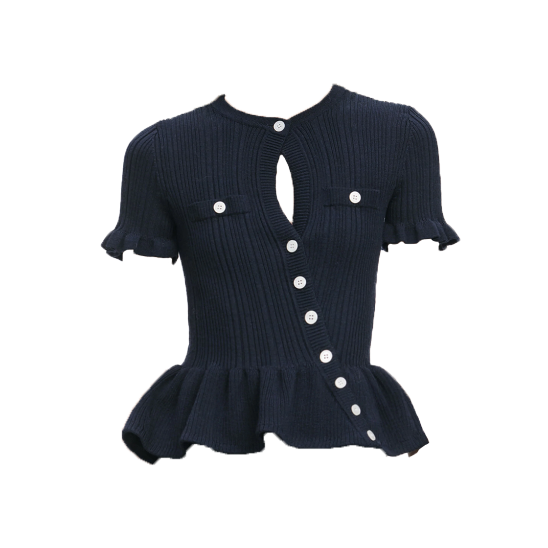 셀프 포트레이트 우먼 어시메트릭 니트 탑 네이비- 25FW(Self Portrait Women Asymmetric Knit Top Navy - 25FW)