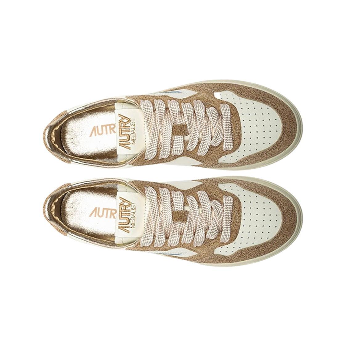(W) 오트리 메달리스트 로우 레더 스웨이드 스니커즈 화이트 브라운((W) Autry Medalist Low Leather Suede Sneakers White Brown) - 2