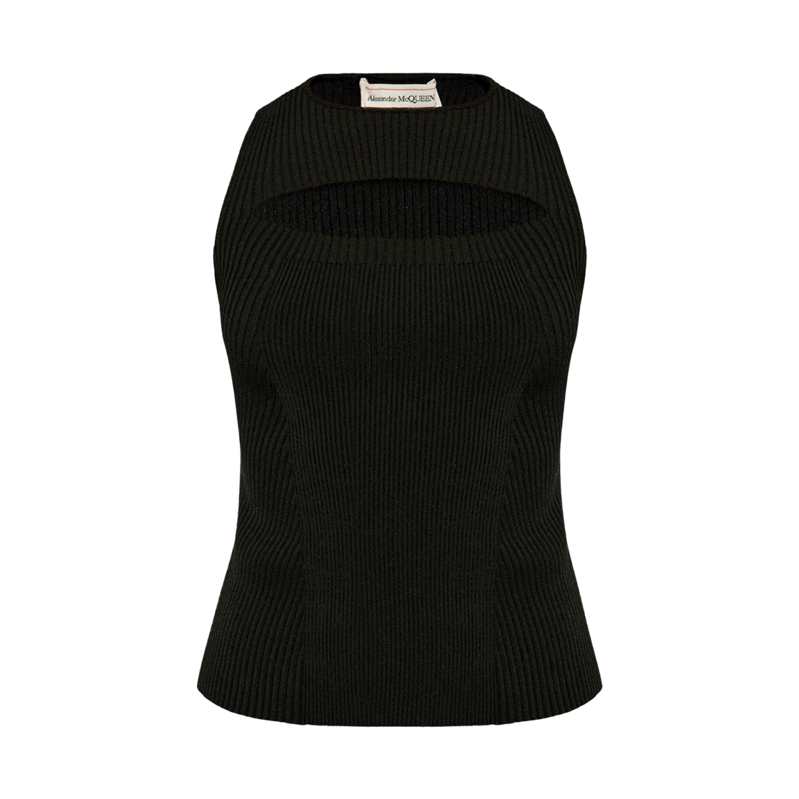 (W) 알렉산더 맥퀸 슬래쉬 니트 슬리브리스 탑 블랙((W) Alexander McQueen Slashed Knit Sleeveless Top Black)
