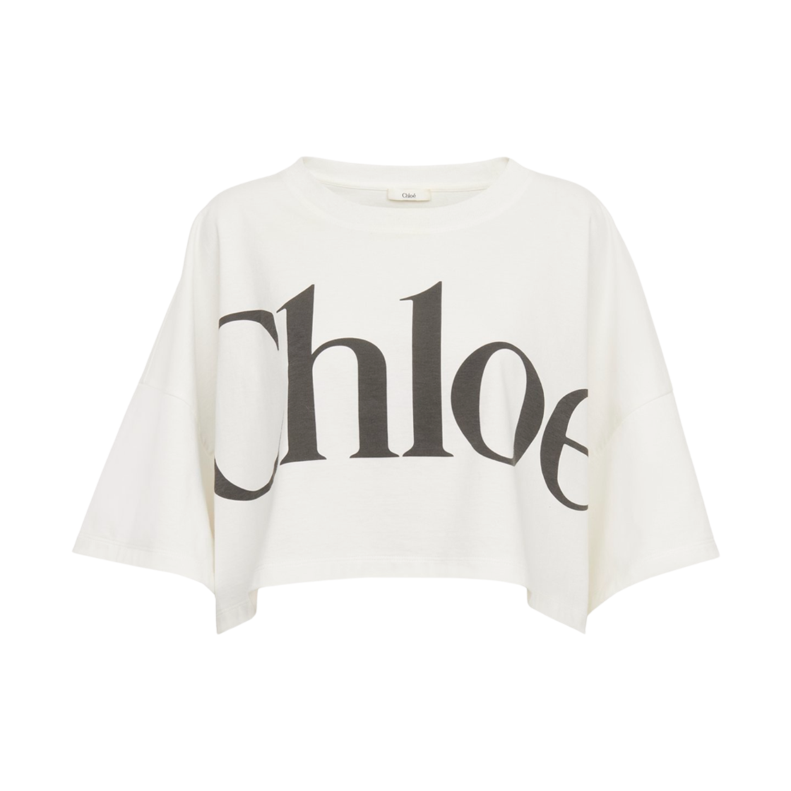 CH24AJH09183101 (W) Chloe Cropped Boxy Logo T-Shirt in Cotton Jersey White