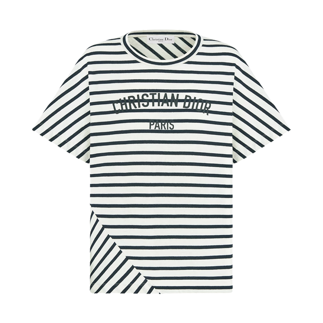 (W) 디올 D-스트라이프 코튼 저지 티셔츠 네이비 블루 화이트((W) Dior D-Stripe Cotton Jersey T-Shirt Navy Blue White)