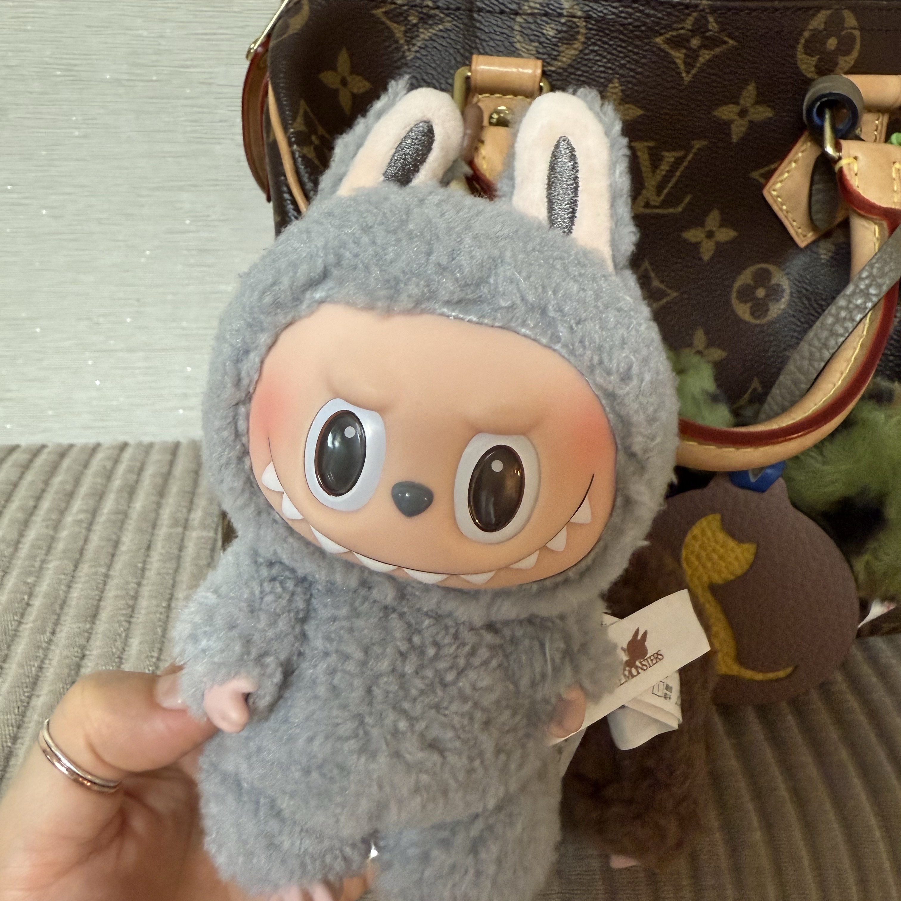 Pop Mart Labubu The Monsters Labubu Tasty Macarons Series Sesame Bean Keyring (Opened Case) 착용 스타일
