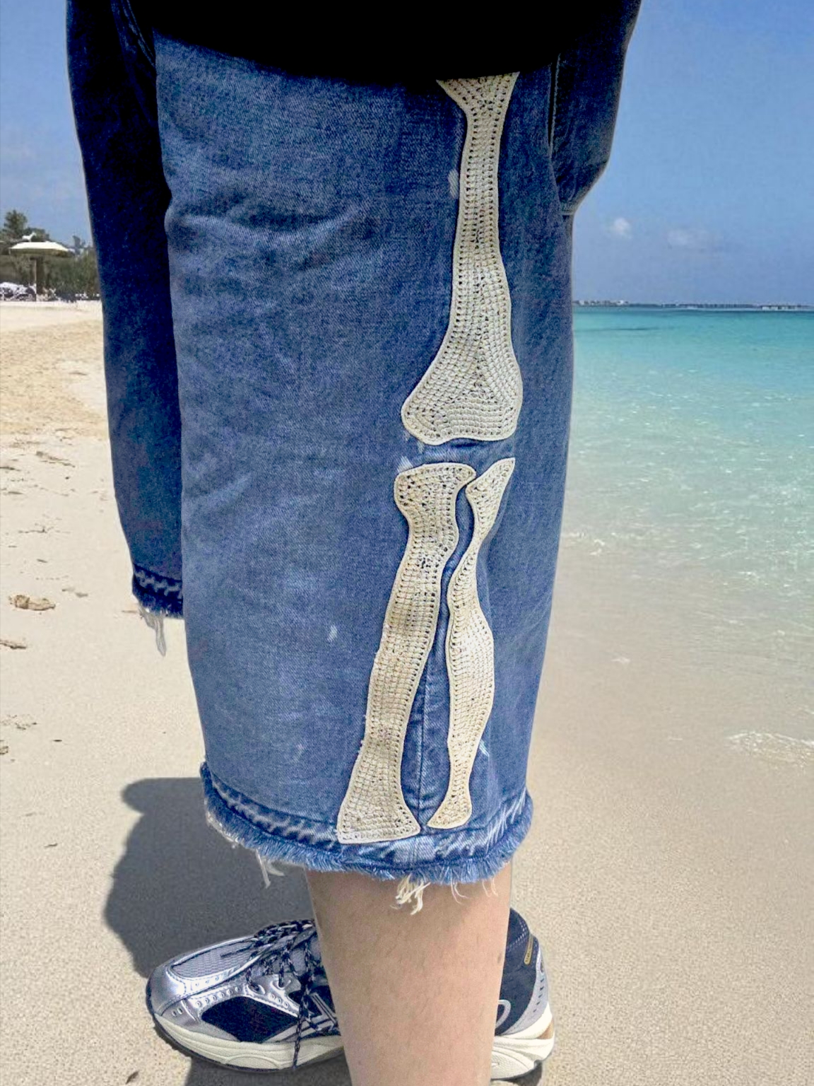 Kapital 14 oz. Denim 5P Bone Embroidery Short Pants Indigo (Processing) 착용 스타일