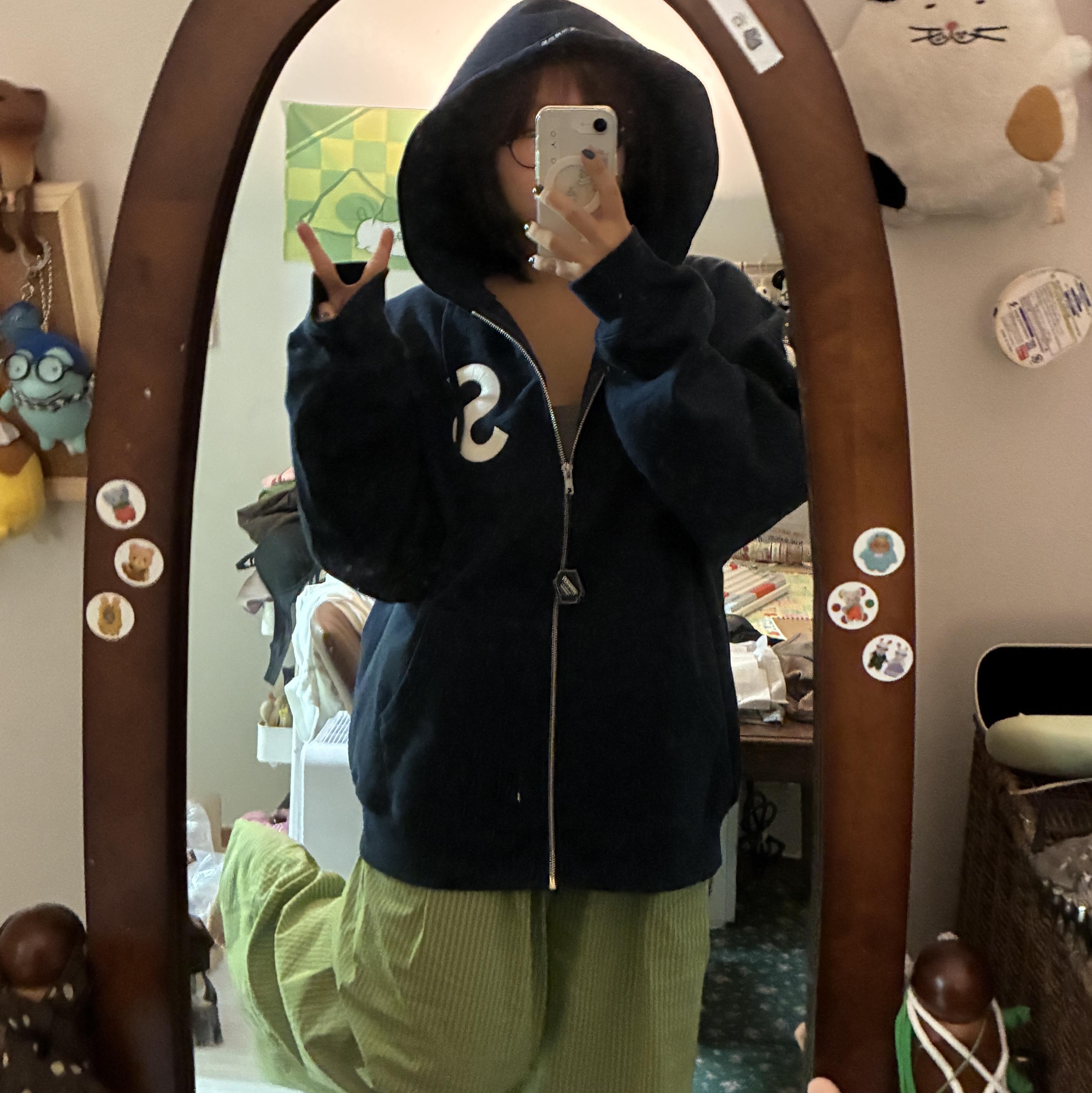 Supreme S Logo Zip Up Hooded Sweatshirt Navy - 24FW 착용 스타일 - 2