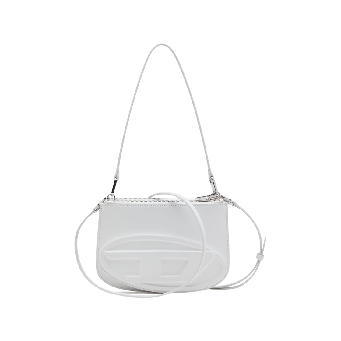 X10330PR818-T1003 Diesel 1DR Twin-Double-Pouch Shoulder Bag in Printed Leather White
