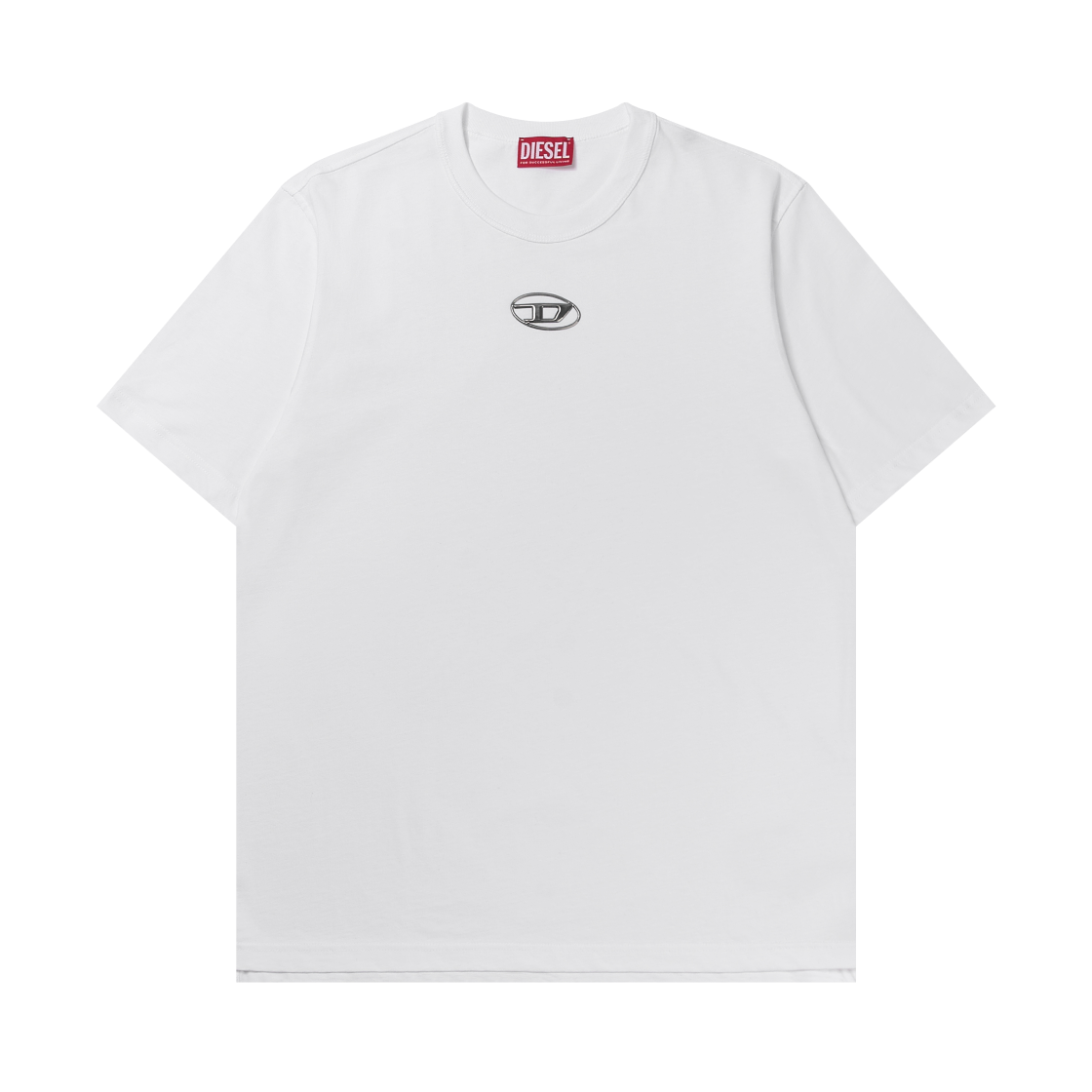 디젤 T-어드저스트-Od 메탈릭 오발 D 티셔츠 화이트(Diesel T-Adjust-Od T-shirt with Metallic Oval D White)