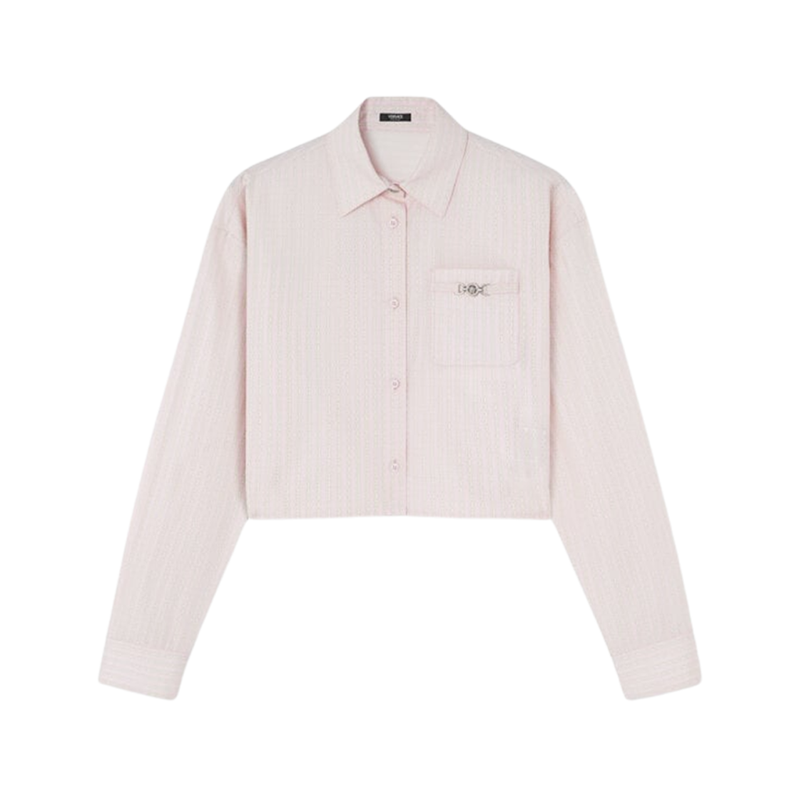 1013765-1A13641-5PC60 (W) Versace Pinstripe Chain Crop Boxy Shirt Pink Print