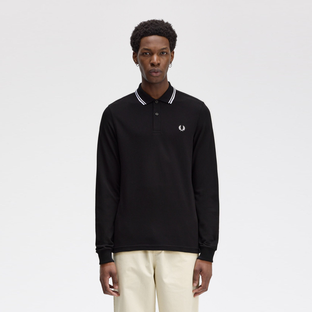 프레드페리 M3636 롱 슬리브 트윈 팁 프레드페리 셔츠 블랙/화이트(Fred Perry M3636 Long Sleeve Twin Tipped Fred Perry Shirt Black White) - 2