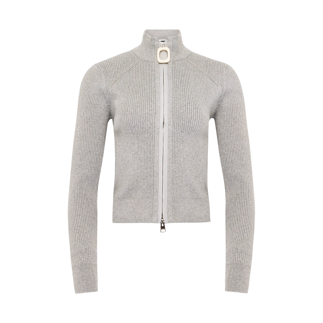 (W) JW 앤더슨 피티드 집업 가디건 라이트 그레이 멜란지((W) JW Anderson Fitted Zip Up Cardigan Light Grey Melange)