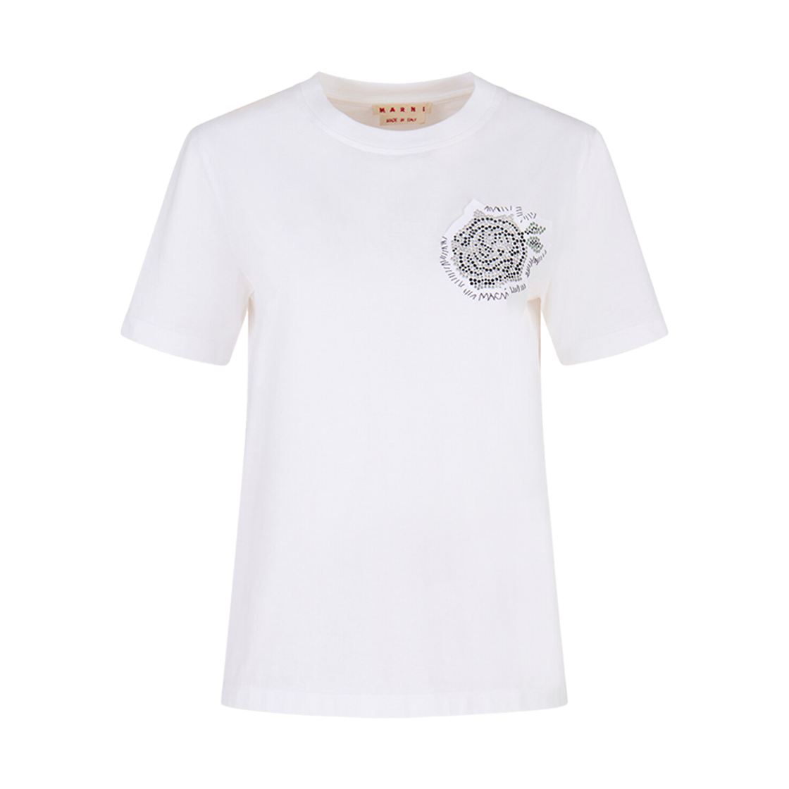 THJE0293S1-UTC446-00W01 (W) Marni Rhinestone Rose Cotton T-Shirt Lily White