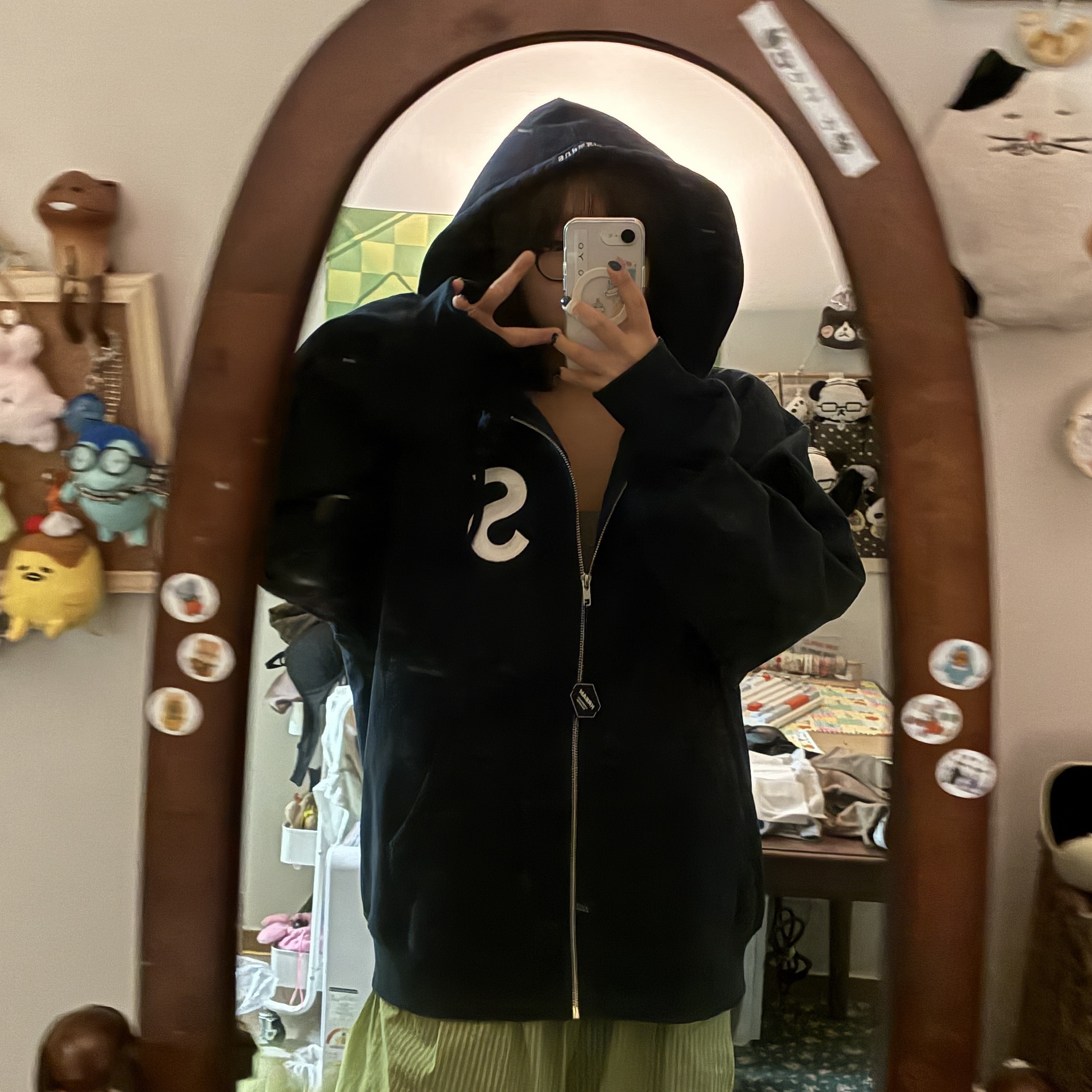 Supreme S Logo Zip Up Hooded Sweatshirt Navy - 24FW 착용 스타일 - 1