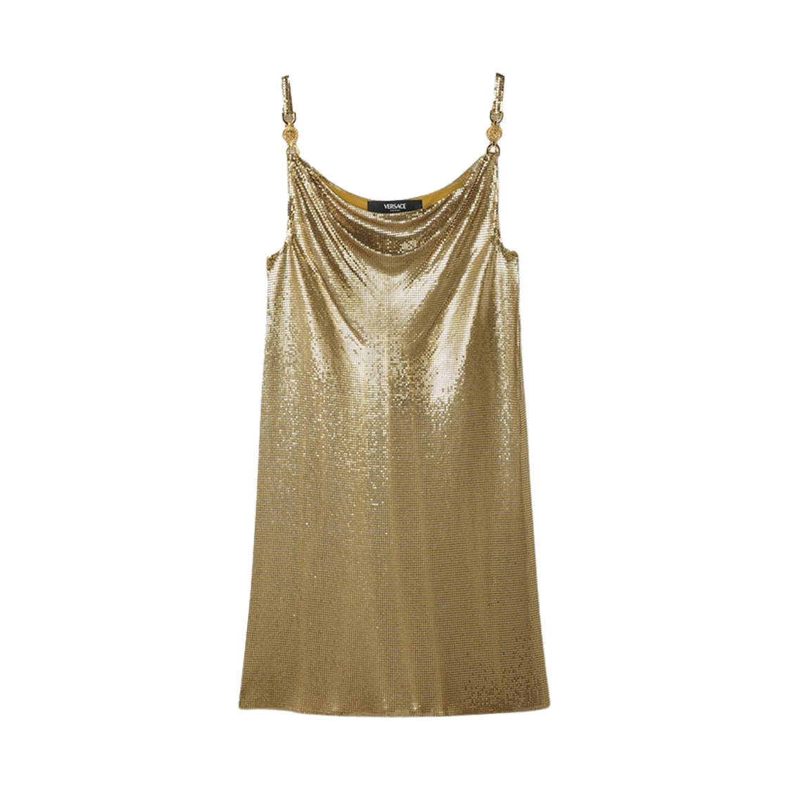 (W) 베르사체 메탈 메시 슬립 미니 드레스 골드((W) Versace Metal Mesh Slip Mini Dress Gold)