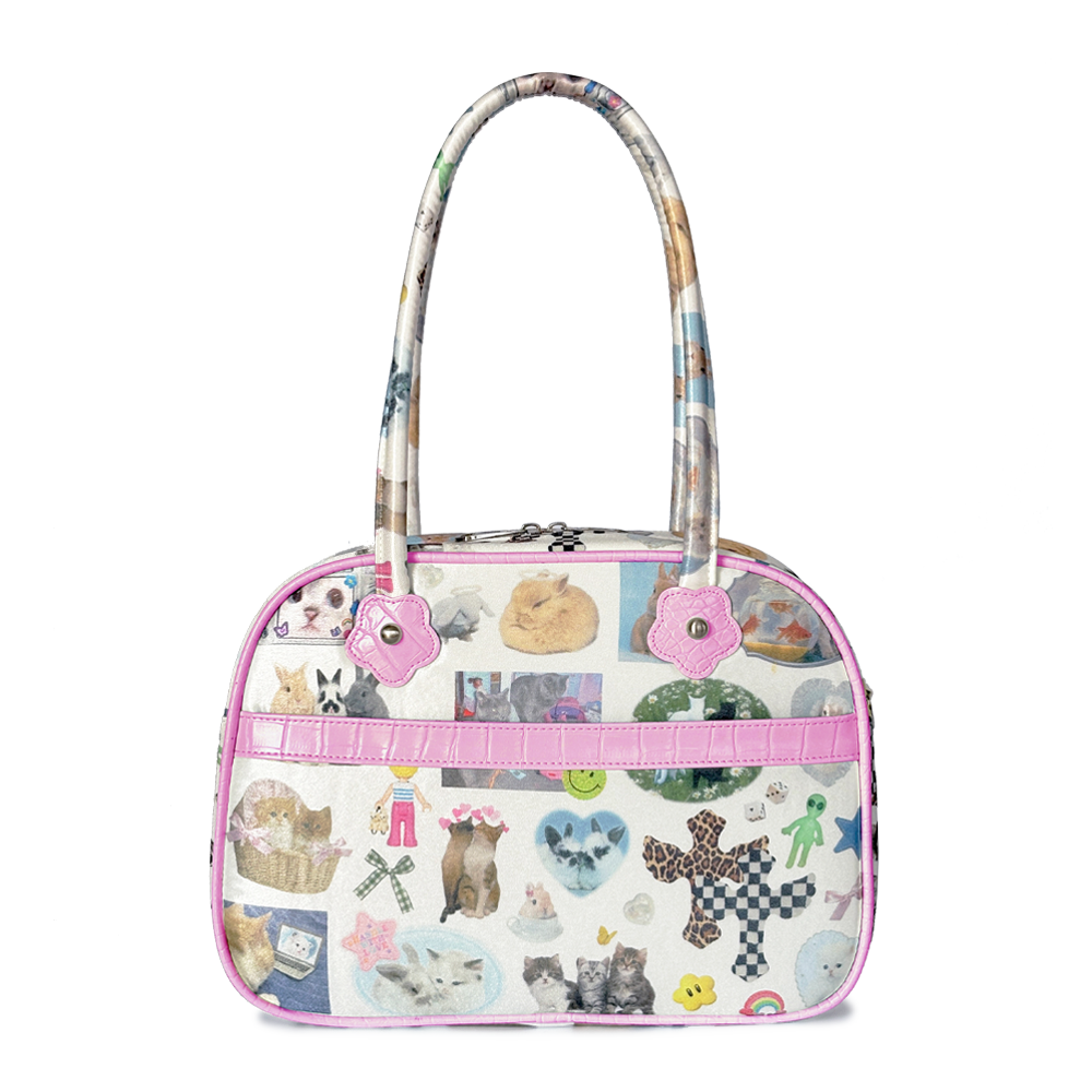 언스테디마켓 콜라주 토트 백 핑크(UnsteadyMarket Collage Tote Bag Pink)
