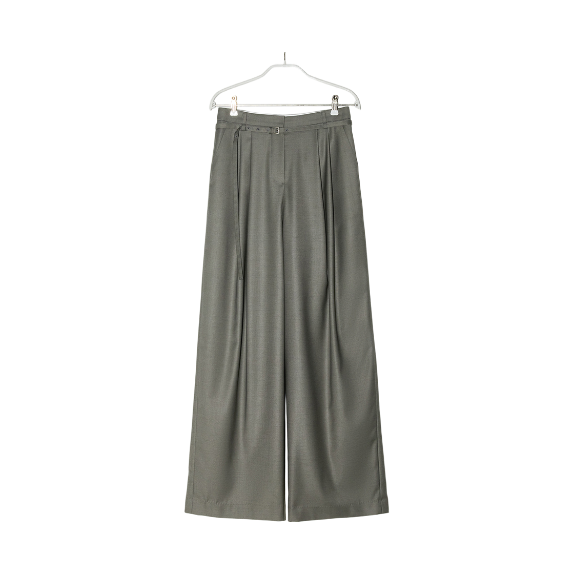 엔오르 우먼 벨티드 핀턱 와이드 슬렉스 그레이(Enor Women Belted Pintuck Wide Slacks Grey)