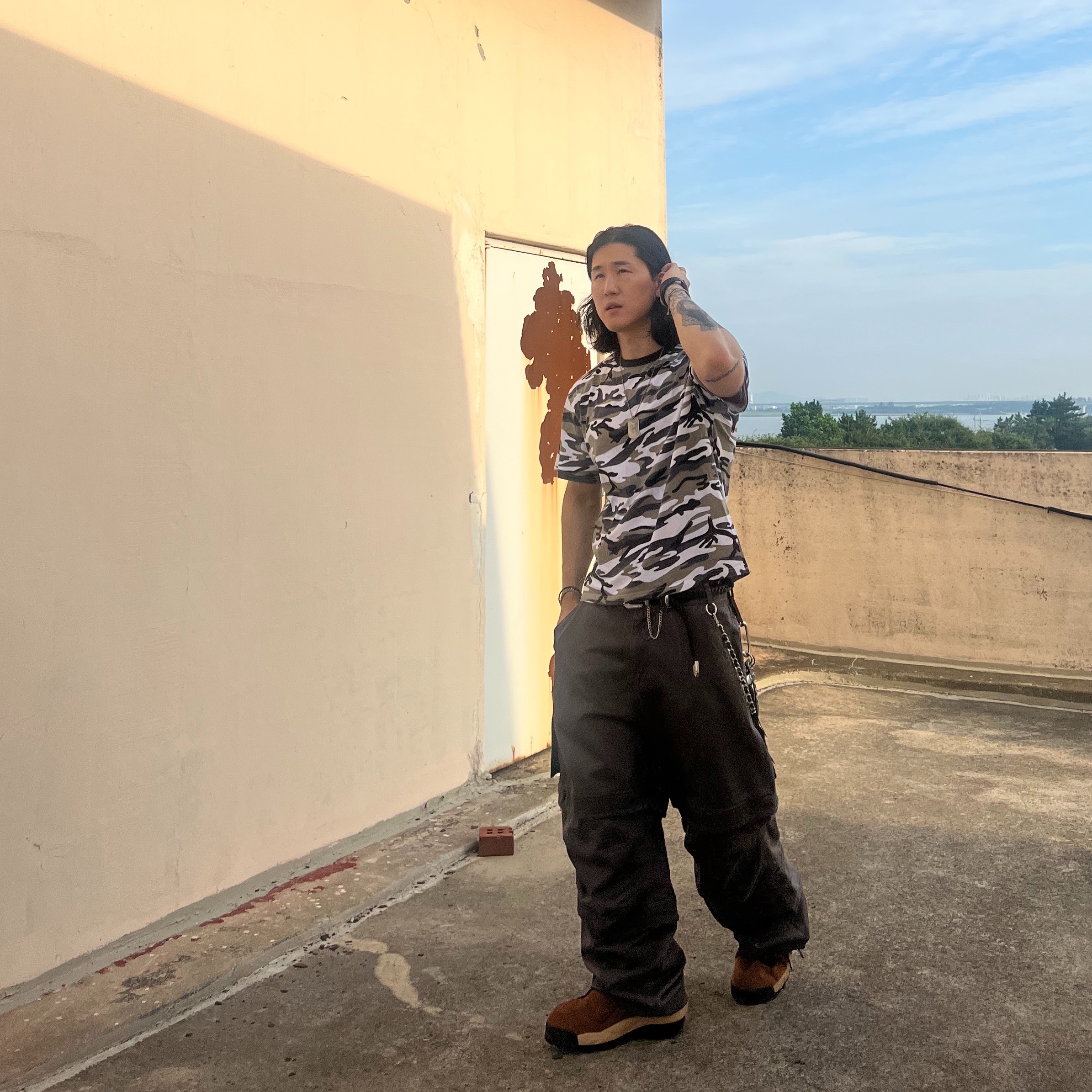 Nike x Sacai Magmascape SP Pecan, farfromwhat far layered work pants_charcoal 착용 스타일 - 2