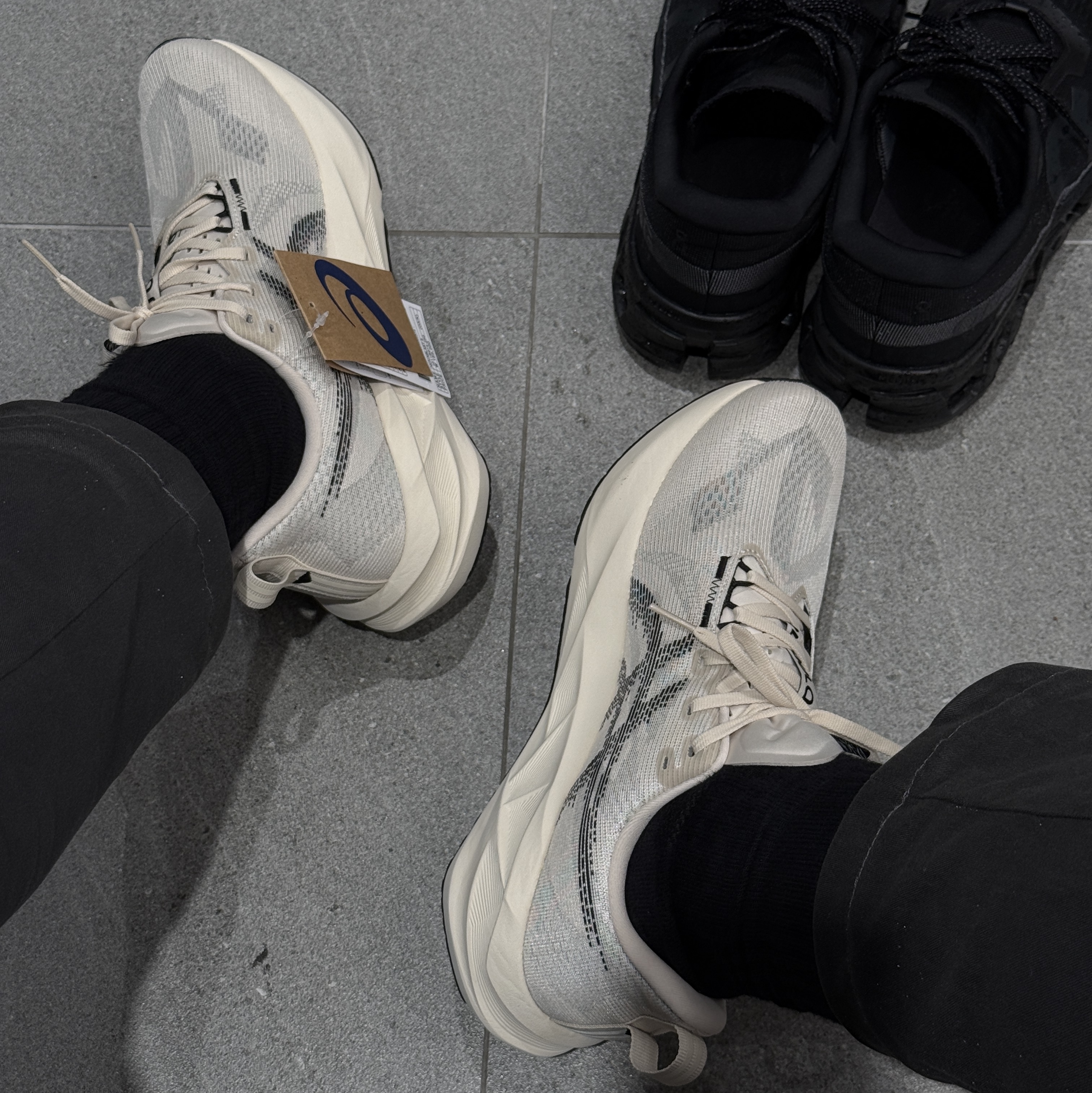 Asics Novablast 5 Oatmeal Black - D Standard 착용 스타일 - 2