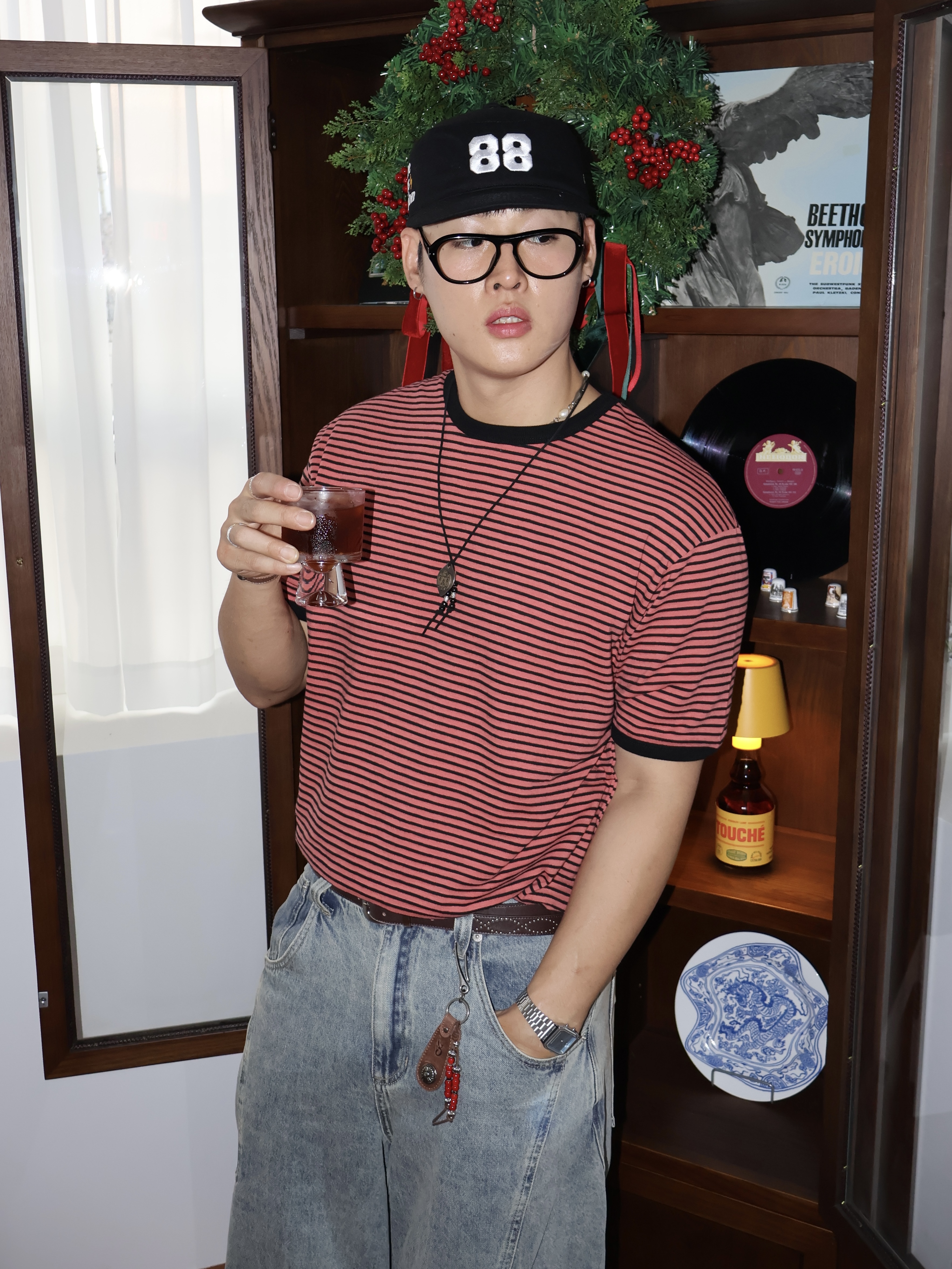 noun Side Line Cargo Denim Pants Light Blue 착용 스타일 - 5