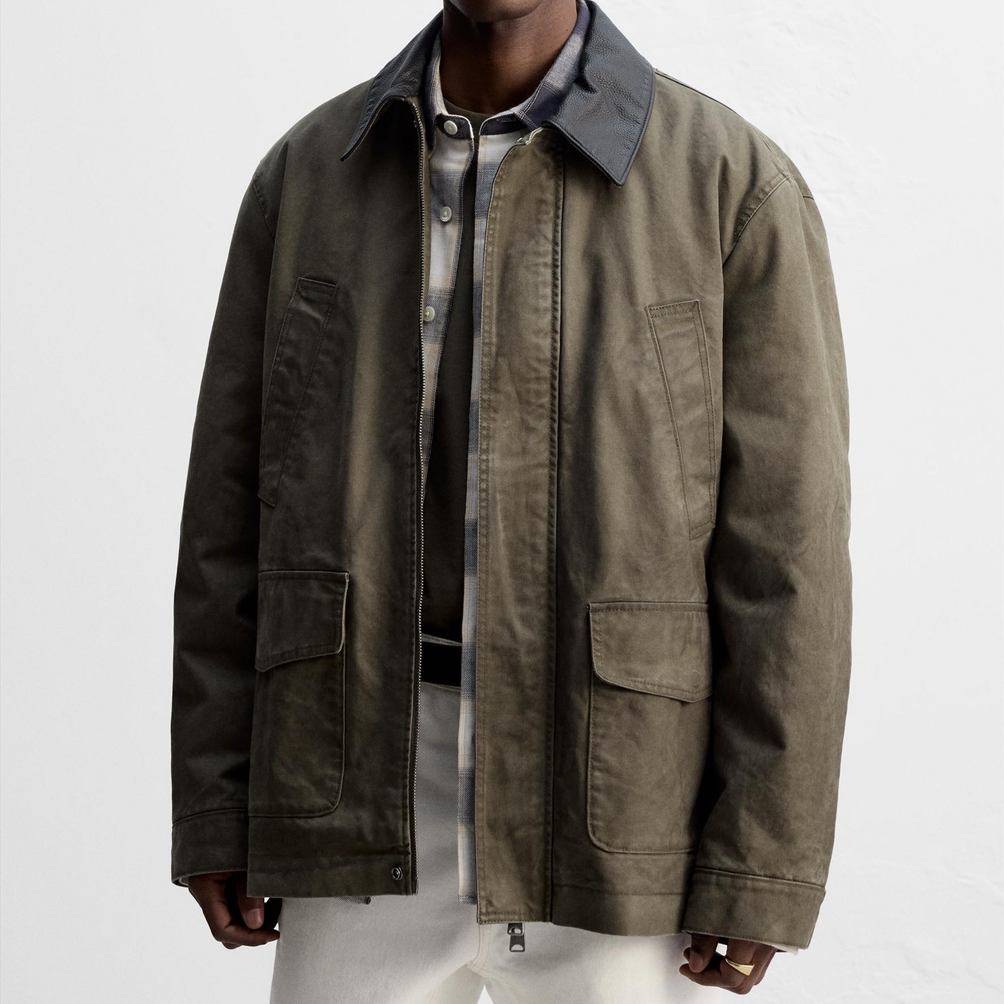 Zara Combined Washed Jacket Earth 착용 스타일
