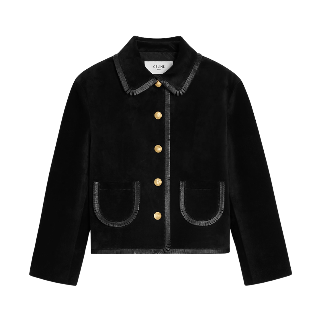 RV0ML434J-38NO (W) Celine Straight Blouson Jacket in Suede Black