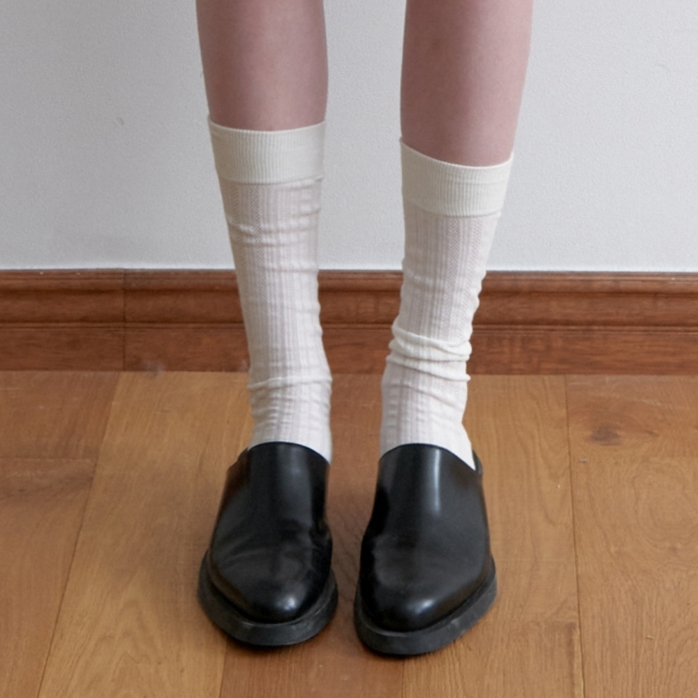 러브미몬스터 스트라이프 아일렛 롱양말 아이보리(lovememonster Stripe Eyelet Long Socks Ivory) - 2